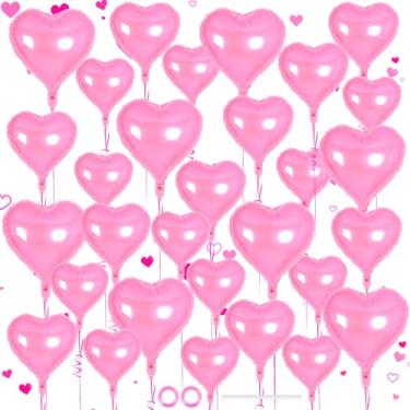 Imagem de 30 balões de coração rosa, 3 tamanhos de balão Mylar de coração, decorações de festa do dia dos namorados, balões de amor para festa de aniversário, casamento, chá de bebê, decorações de dia dos