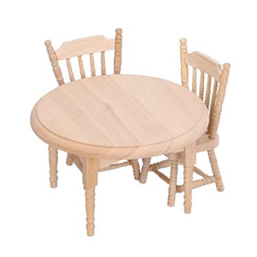 Imagem de aqxreight 3 Peças 1:12 Cadeira de Mesa Redonda para Casa de Bonecas de Madeira Simulada Acessórios de Móveis Em Miniatura DIY Amplamente para Uma Casa Requintada Em Qualidade Delicada Use Bétula