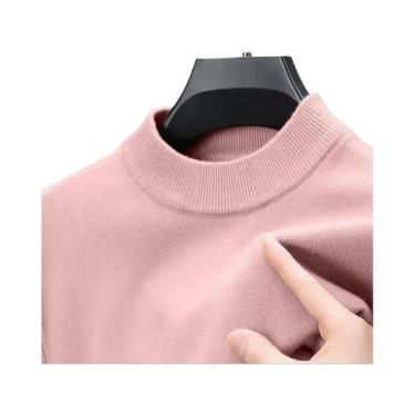 Imagem de Suéter Masculino Casual De Malha Com Gola Alta, Cor Sólida, Pulôver De