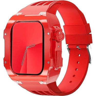 Imagem de AEHON Pulseira de borracha esportiva transparente transparente com flúor, para Apple Watch 8, 7, 6, 5, 4 SE, 44 mm, 45 mm, ultra 49 mm, capa de cristal de policarbonato rígido, acessórios para relógio