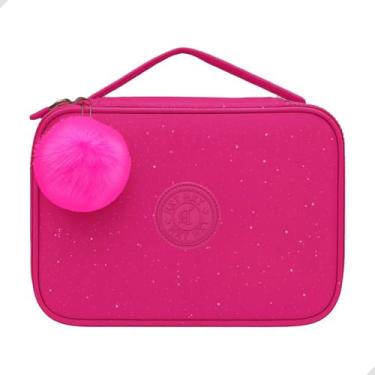 Imagem de Estojo Escolar Box Grande, com Pompom, Glitter, Alça e Zíper, 29 Elásticos para canetas, lapiseiras ou lápis | Volta as Aulas, Material Escolar, Papelaria Fofa Criativa 23x15cm (Pink)