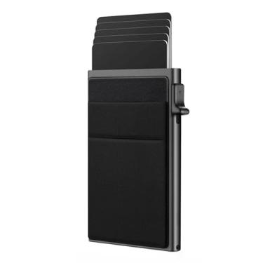 Imagem de Carteira masculina elegante de liga de alumínio preta – Design lateral com bloqueio de RFID com camada dupla traseira e porta-cartão de crédito, Preto, Tendência