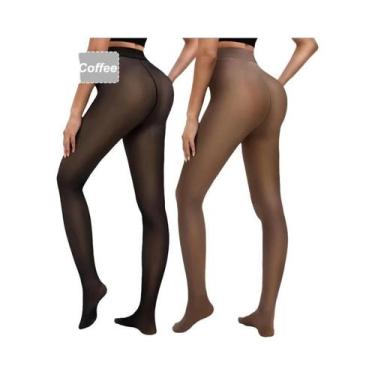 Imagem de Leggings Femininas Forradas Com Fleece, Pacote Com 2, Meia-Calça Preta