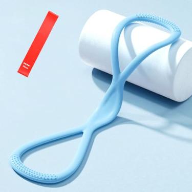 Imagem de kkmilamila Faixa de resistência Figure 8 com alças - corda de tração de 6,8 kg para alongamento de ombro e costas, tonificação de braço, correção de postura - academia em casa, ioga, equipamento de