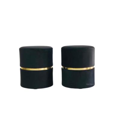 Imagem de Puff Redondo Provador Banqueta Assento Estofado Decora Sala Escritorio(Kit 2 Veludo Preto)