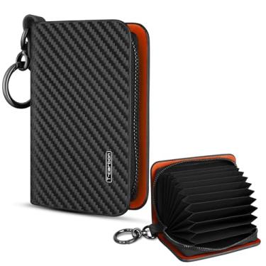 Imagem de T-carbon Porta-cartão de crédito, carteira de cartão de crédito com bloqueio RFID ZIpper para homens e mulheres, carteira com porta-cartões de fibra de carbono, 12 compartimentos para cartão, preto e