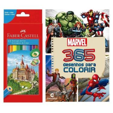 Imagem de Kit Livro de Colorir Infantil 365 Desenhos Com Lápis De Cor 12 Cores M