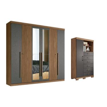 Imagem de Guarda Roupa 2 Peças (1GuardaRoupa+1Cômoda) QC364 Jatobá/Grafite - Santos Andirá