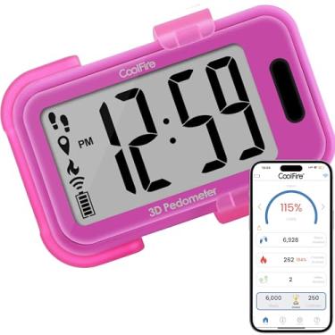 Imagem de CoolFire Para ambientes internos e externos, pedômetro para caminhadas e quilômetros, calorias, contador de passos para caminhada, rastreador de passos simples 3D para mulheres, tela grande, reposição