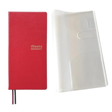 Imagem de Agenda semanal A6 sem data, tamanho portátil, organizador de compromisso, couro de poliuretano, caderno de bolso (vermelho com capa)
