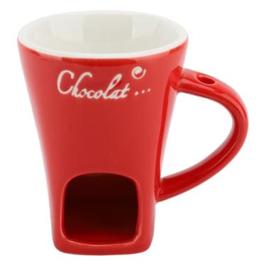 Imagem de Naroote Caneca Cerâmica para Derreter Chocolate, Pote Aquecedor de Manteiga Com Garfo para Festas de Fondue, Escolha de Presente Ideal, Suprimentos de Cozinha (Vermelho)