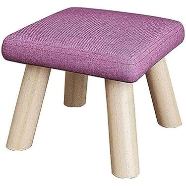 Imagem de Banqueta redonda criativa para pés - apoio para os pés de madeira maciça para sofá e penteadeira, banco de armazenamento de tecido elegante para quarto e corredor, assento de 26 × 19 cm, apoio para os