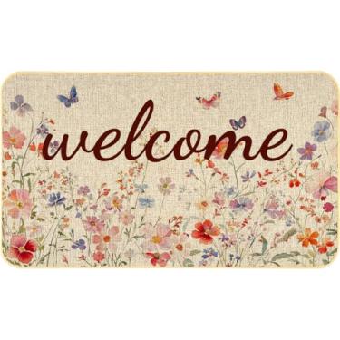 Imagem de Xumuyin Capacho de primavera aquarela flores tapete de porta interior exterior antiderrapante tapetes de boas-vindas decoração de férias para casa de fazenda inverno decoração de casa 43 x 73
