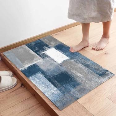 Imagem de Capacho para ambientes internos, tapetes de porta da frente, azul escuro, cinza, bloco de cores, absorvente, capacho antiderrapante para entrada, estilo pintura a óleo, lavável, tapete de banho