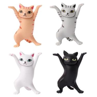 Imagem de 4 porta-canetas para gatos dançantes, organizador de mesa com gatos multicoloridos, decoração fofa de mesa de escritório em casa