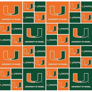 Imagem de Miami University Hurricanes Tecido geométrico 100% algodão oficialmente licenciado pela Sykel Enterprises – ½ jarda pré-cortado