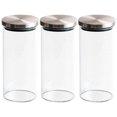 Imagem de Jogo de Potes Herméticos de Vidro Redondo Tampa em Inox 1500ml 3 Peças - Vista Home