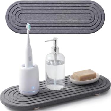 Imagem de Bandeja de pedra absorvente de água para pia, bandeja de pia de pedra rápida de diatomita para balcão de banheiro, bandejas de sabão de pedras para pia de cozinha (cinza escuro)