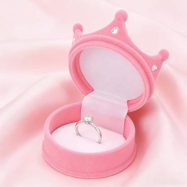 Imagem de Caixa de joias coroa anel de casamento e colar caixa de presente elegante caixa de armazenamento para mulheres rosa