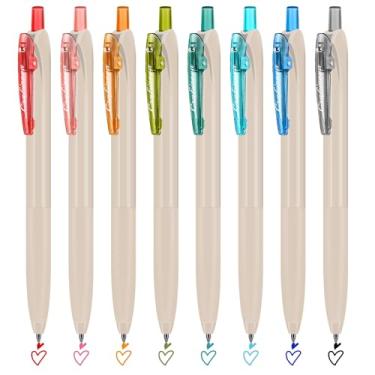 Imagem de craftinova Canetas de tinta gel coloridas de 0,5 mm, 8 cores, retráteis, de secagem rápida, canetas de ponta fina, aderência confortável para escritório, escola, desenho, diário e anotações