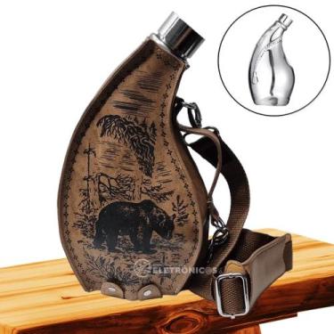 Imagem de Cantil Portátil De Aço Inoxidável Com Bolsa Em Coro 1,4l Prata NJ53OZ 