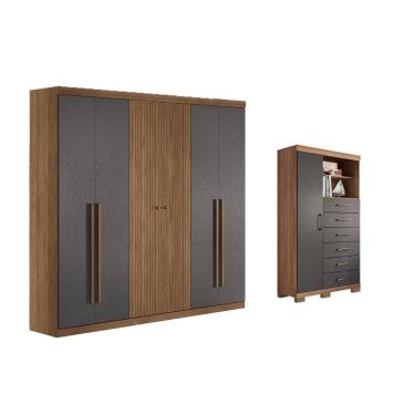 Imagem de Guarda Roupa 2 Peças (1guardaroupa+1cômoda) Qc379 Jatobá/grafite - Santos Andirá