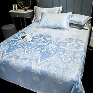 Imagem de Lençóis, tapete de seda gelada, conjunto de três peças legal, lavável, dobrável, lavável na máquina (cor: azul, tamanho: 2M)