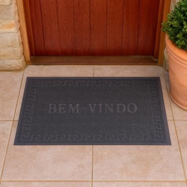 Imagem de Tapete De Entrada Capacho Residencial Vinil 60cm x 40cm Antiderrapante Home (2, Bem-vindo Cinza)