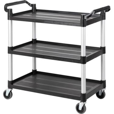 Imagem de 17Tek Carrinho utilitário com rodinhas de 3 níveis – 4 rodízios silenciosos antiembaraço, grande capacidade de 245 kg, carrinho de serviço comercial para restaurante/escritório/armazém/hotel/escola