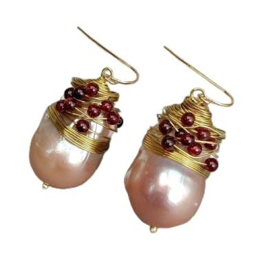 Imagem de DWBPGVUN Brincos barrocos de pérola barroca de 16 x 26 mm com gancho de contas de luxo para mulheres