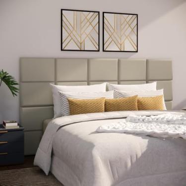 Imagem de Cabeceira de Cama Modulada Estofada Autoadesiva 40x30cm, Painel Decorativo para Quarto Solteiro Casal Queen King(Bege Claro,14)