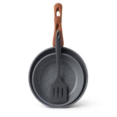 Imagem de Kit Frigideira 3 Peças com Espátula de Silicone, Antiaderente Cerâmica, Indução, 20cm e 24cm