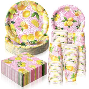 Imagem de Hsei 250 peças de decorações de festa de aniversário rosa limão pratos e guardanapos rosa chá de bebê conjunto de suprimentos de aniversário pratos descartáveis copos de guardanapos para chá de bebê