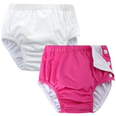 Imagem de Pacote com 2 fraldas de natação reutilizáveis para bebês recém-nascidos, laváveis, unissex, fraldas de natação infantis, Branco e rosa choque, 2-3 Anos