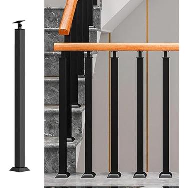 Imagem de DKXCOSQ Poste de corrimão de eixo de escada de metal preto com suporte de ângulo ajustável Balaústres de corrimão de escada interna para deck varanda escada uso externo/interno Tamanho: A 85 cm/33,5