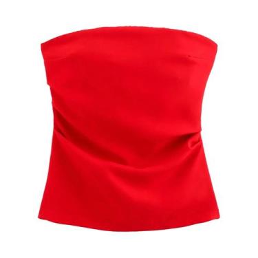 Imagem de Top Cropped Sem Mangas Com Costas Franzidas Para Mulheres, Verão, Ombr