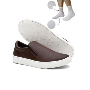 Imagem de kit Sapatênis Slip On masculino e meia - CONNECT WAY, Café, 39