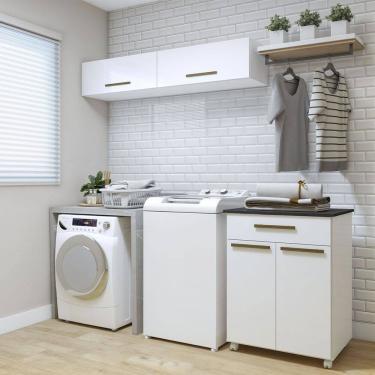 Imagem de Lavanderia Modulada Mage 2 Armarios Aereos e Balcao Branco Kaiki Moveis