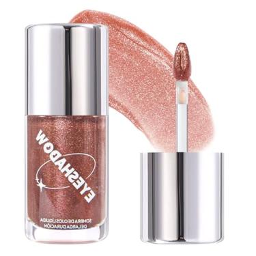 Imagem de SUAKE Sombra de olhos com glitter líquido brilhante – Sombra de cereja ouro rosa, delineador, maquiagem com brilho de pálpebra, sombra altamente pigmentada para ojos, secagem rápida à prova d'água