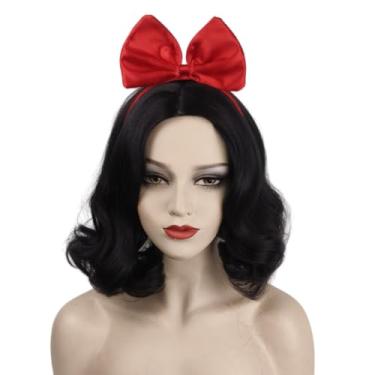 Imagem de SisiruKou Peruca curta de princesa preta para adultos anime com laço para festa à fantasia de Halloween perucas sintéticas