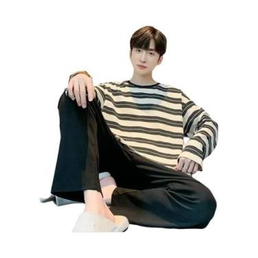 Imagem de Conjunto De Pijamas Masculinos plus Size Em Preto Com Estampa Xadrez E