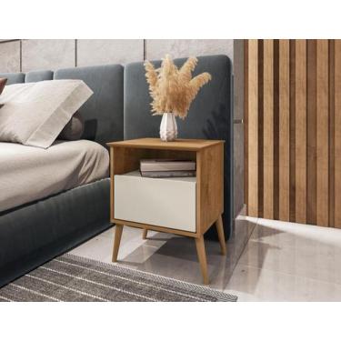 Imagem de Mesa de Cabeceira Cancun Quarto Pés Madeira Maciça 1 Gaveta off/natura