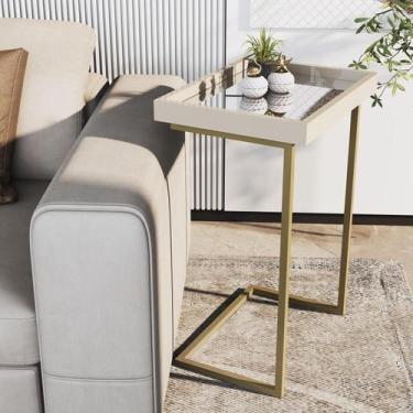 Imagem de Mesa Lateral Apoio Sofá Com Espelho 4774 - PEROLA/DOUR - Jb , Perola/d