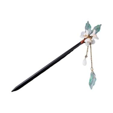 Imagem de Grampo De Cabelo Magnólia De Vidro Transparente Com Borla De Madeira, 