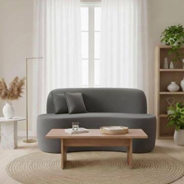 Imagem de Sofá Minimalista Orgânico 2 Lugares Sala Bouclé Cor:cinza Chumbo