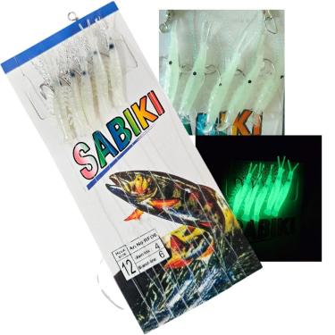 Imagem de Isca Artificial Pesca Sabiki 5 Camarao Fluorescente Lambari Robalo Tainha Mar Rio Lago Acude Pescaria Esportiva