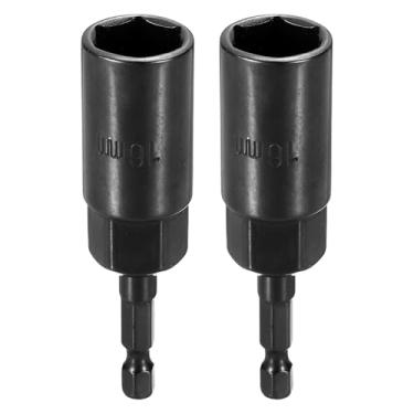 Imagem de HARFINGTON 2 peças de broca de chave de porca soquete métrico de 16 mm haste sextavada de 1/10.2 cm (3,15" (80 mm) soquetes de 6 pontos extra longos conjuntos de parafusos de aço Cr-V de mudança