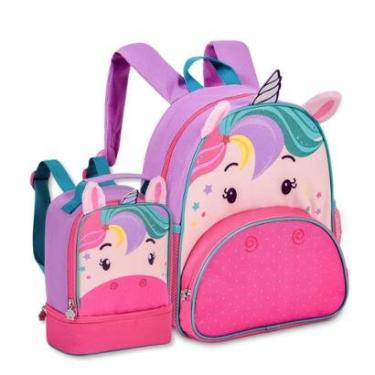 Imagem de Mochila e Lancheira térmica Únicórnios Bolsa Escolar Meninas-Feminino
