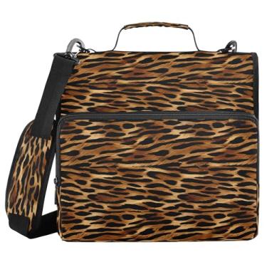 Imagem de SEHANY Fichário de zíper com estampa de leopardo com alça de ombro, capacidade para 500 folhas, vários bolsos, fichário com 3 anéis com zíper de 3 cm