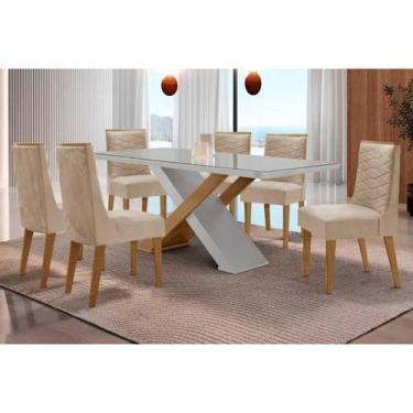 Imagem de Sala Jantar Mesa Imperatriz Tampo c/ Vidro Curvo 180cm+6 Cadeiras Mald